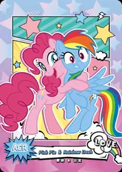 Size: 850x1191 | Tagged: safe, derpibooru import, official, pinkie pie, rainbow dash, series:卡游友谊绘影, card, chinese text, comic style, hug, image, jpeg, kayou, merchandise, moon runes, text