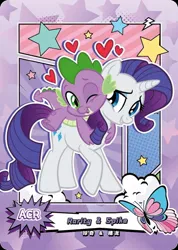 Size: 850x1191 | Tagged: safe, derpibooru import, official, rarity, spike, series:卡游友谊绘影, card, chinese text, female, image, jpeg, kayou, male, merchandise, moon runes, shipping, sparity, straight, text