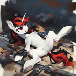Size: 4096x4096 | Tagged: prompter needed, source needed, safe, ai content, derpibooru import, machine learning generated, stable diffusion, oc, oc:blackjack, pony, unicorn, fallout equestria, fallout equestria: project horizons, belly, chest, falling, fanfic art, featureless crotch, female, generator:pony diffusion v6 xl, gritted teeth, horn, image, lying down, mare, on back, pipbuck, png, raised leg, spread legs, spreading, teeth