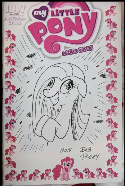 Size: 1266x1886 | Tagged: safe, artist:debmervin, derpibooru import, idw, pinkie pie, black and white, grayscale, image, jpeg, monochrome, sketch cover