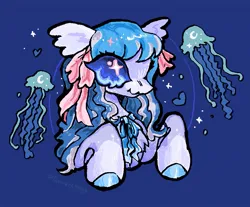 Size: 903x748 | Tagged: oc name needed, safe, artist:larvaecandy, derpibooru import, oc, unofficial characters only, earth pony, jellyfish, pony, ambiguous gender, blue background, blue eyes, bow, coat markings, colored hooves, colored muzzle, commission, curly mane, ear fluff, earth pony oc, eye clipping through hair, eyelashes, floating heart, floppy ears, hair bow, hair ribbon, heart, image, jpeg, lavender coat, long mane, ms paint, profile, purple coat, raised hoof, raised hooves, ribbon, shiny hooves, shiny mane, shiny tail, signature, simple background, smiling, socks (coat marking), solo, sparkles, sparkly eyes, two toned mane, wavy mouth, wingding eyes