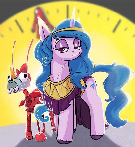 Size: 2200x2400 | Tagged: safe, artist:rocket-lawnchair, derpibooru import, izzy moonbow, pony, unicorn, g5, clock, clothes, cosplay, costume, female, high res, horn, image, lidded eyes, looking at you, mare, ozymandias, png, señor butterscotch, watchmen