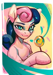 Size: 2135x3000 | Tagged: safe, artist:annna markarova, derpibooru import, bon bon, sweetie drops, pony, female, g4, image, jpeg, looking at you, simple background, sketch, smiling, solo