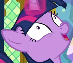 Size: 400x351 | Tagged: safe, derpibooru import, screencap, twilight sparkle, twilight sparkle (alicorn), alicorn, pony, a trivial pursuit, season 9, spoiler:s09, close-up, cropped, female, g4, image, magic, magic aura, mare, open mouth, pinpoint eyes, png, solo, twilight sparkle is best facemaker, twilight's castle, twilynanas