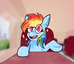 Size: 454x393 | Tagged: safe, artist:keymilanimations, derpibooru import, rainbow dash, pegasus, pony, cute, date, diner, eye clipping through hair, g4, image, looking at you, png, signature, smiling, smiling at you, solo