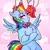 Size: 2048x2048 | Tagged: safe, artist:redjester, derpibooru import, rainbow dash, pegasus, semi-anthro, belly, blushing, bunny ears, chest fluff, easter, female, g4, holiday, image, png, solo, wings