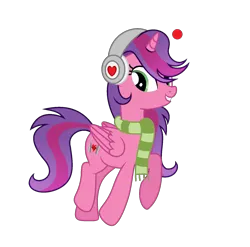 Size: 1595x1575 | Tagged: safe, artist:darbypop1, derpibooru import, oc, oc:alyssa rice, unofficial characters only, alicorn, pony, clothes, female, headphones, image, mare, png, scarf, simple background, solo, striped scarf, transparent background