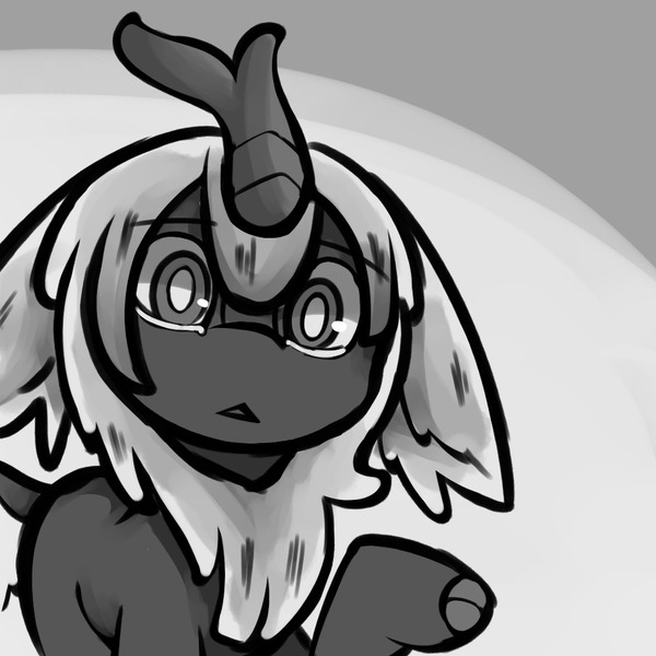 Size: 1000x1000 | Tagged: safe, artist:thesparkleadsh, derpibooru import, ponified, kirin, pony, faputa, female, filly, foal, gray pony, grayscale, image, jpeg, made in abyss, manga, monochrome, solo