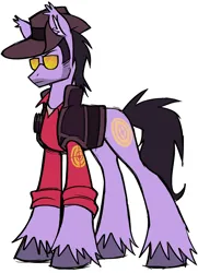 Size: 1890x2615 | Tagged: safe, artist:mxmx fw, derpibooru import, ponified, earth pony, pony, clothes, cowboy hat, ear fluff, glasses, hat, image, jpeg, sniper (tf2), solo, team fortress 2, unshorn fetlocks