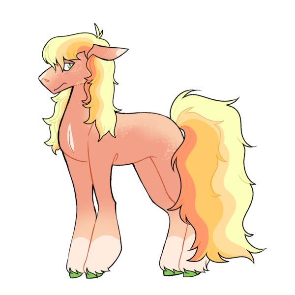 Size: 1800x1800 | Tagged: safe, artist:silagekiddz, derpibooru import, oc, oc:nimble nectarine, unofficial characters only, earth pony, pony, earth pony oc, floppy ears, freckles, image, male, offspring, parent:big macintosh, parent:fluttershy, parents:fluttermac, png, simple background, solo, stallion, transparent background, unshorn fetlocks