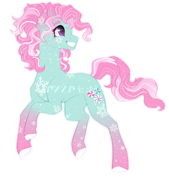 Size: 3618x3795 | Tagged: safe, artist:maxxacure, derpibooru import, minty, earth pony, pony, g3, coat markings, concave belly, female, gradient legs, grin, image, mare, obtrusive watermark, png, redesign, simple background, slender, smiling, solo, thin, transparent background, turned head, watermark
