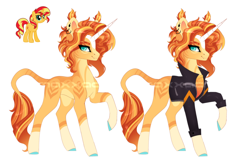 Size: 2588x1792 | Tagged: safe, artist:maxxacure, derpibooru import, sunset shimmer, pony, unicorn, clothed ponies, coat markings, concave belly, countershading, eyebrows, female, high res, horn, image, leonine tail, mare, png, raised hoof, redesign, slender, socks (coat marking), solo, sunset shimmer's jacket, sunset's jacket, tail, thin