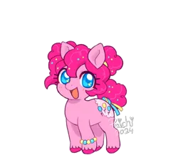 Size: 604x568 | Tagged: safe, artist:paichitaron, derpibooru import, part of a set, pinkie pie, earth pony, pony, alternate design, alternate hairstyle, alternate tailstyle, big eyes, blushing, bracelet, colored hooves, colored pinnae, curly mane, curly tail, cute, diapinkes, floppy ears, g4, hair bun, image, jewelry, looking at you, open mouth, open smile, png, redesign, short, simple background, smiling, smiling at you, solo, space buns, sparkly eyes, tail, tail wrap, tied mane, tied tail, transparent background, unshorn fetlocks, wingding eyes