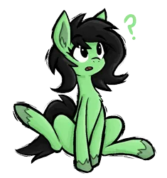 Size: 748x796 | Tagged: safe, artist:daze, derpibooru import, oc, oc:anonfilly, unofficial characters only, earth pony, pony, female, filly, image, png, question mark, simple background, solo, transparent background