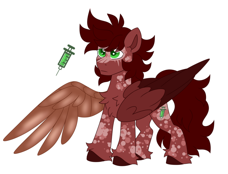 Size: 6587x5023 | Tagged: safe, artist:crazysketch101, derpibooru import, oc, oc:red runner, pegasus, pony, amputee, artificial wings, augmented, image, png, prosthetic limb, prosthetic wing, prosthetics, spots, wings