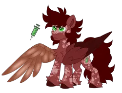 Size: 6587x5023 | Tagged: safe, artist:crazysketch101, derpibooru import, oc, oc:red runner, pegasus, pony, amputee, artificial wings, augmented, image, png, prosthetic limb, prosthetic wing, prosthetics, spots, wings