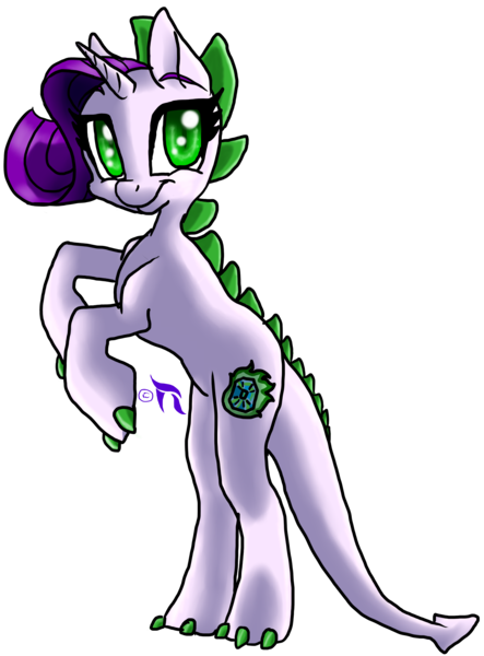 Size: 2169x2938 | Tagged: safe, artist:blayzes, derpibooru import, oc, oc:crystal burst, unofficial characters only, dracony, hybrid, 2015, female, image, interspecies offspring, offspring, old art, parent:rarity, parent:spike, parents:sparity, png, rearing, simple background, solo, transparent background