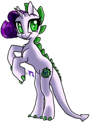 Size: 2169x2938 | Tagged: safe, artist:blayzes, derpibooru import, oc, oc:crystal burst, unofficial characters only, dracony, hybrid, 2015, female, image, interspecies offspring, offspring, old art, parent:rarity, parent:spike, parents:sparity, png, rearing, simple background, solo, transparent background