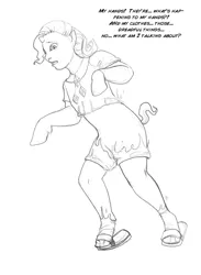Size: 650x888 | Tagged: safe, artist:arania, derpibooru import, rarity, human, pony, unicorn, clothes, dialogue, dissolving clothes, horn, human to pony, image, jewelry, jpeg, male to female, monochrome, necklace, rule 63, transformation, transformation sequence, transgender transformation