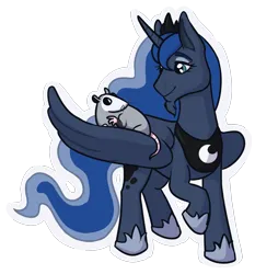 Size: 2194x2351 | Tagged: safe, derpibooru import, princess luna, tiberius, alicorn, opossum, pony, beard, facial hair, goatee, hoof shoes, image, jewelry, looking at each other, looking at someone, partially open wings, pet, png, prince artemis, raised hoof, regalia, rule 63, simple background, solo, transparent background, wings