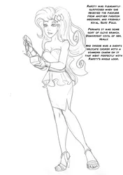 Size: 900x1276 | Tagged: safe, artist:arania, derpibooru import, rarity, human, choker, dialogue, female, human to anthro, humanized, image, jpeg, monochrome, present, solo, transformation, transformation sequence