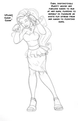 Size: 900x1394 | Tagged: safe, artist:arania, derpibooru import, rarity, anthro, cat, human, choker, dialogue, eyes closed, female, human to anthro, humanized, image, jpeg, monochrome, smiling, solo, transformation, transformation sequence