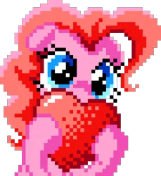 Size: 880x960 | Tagged: safe, artist:lukaat, artist:oshitsukiryuu, derpibooru import, pinkie pie, earth pony, pony, cute, female, floppy ears, g4, heart, holding, image, manepxls, mare, pixel art, png, pxls.space, simple background, solo, transparent background