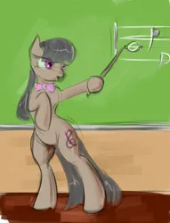 Size: 1280x1677 | Tagged: safe, derpibooru import, octavia melody, earth pony, pony, 30 minute art challenge, bipedal, bowtie, chalk, chalkboard, female, image, mare, music notes, png, pointer, solo