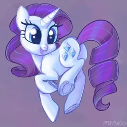 Size: 2048x2048 | Tagged: safe, artist:pfeffaroo, derpibooru import, rarity, pony, unicorn, abstract background, butt, cute, female, g4, horn, horseshoes, image, looking back, mare, plot, png, raribetes, smiling, solo, underhoof