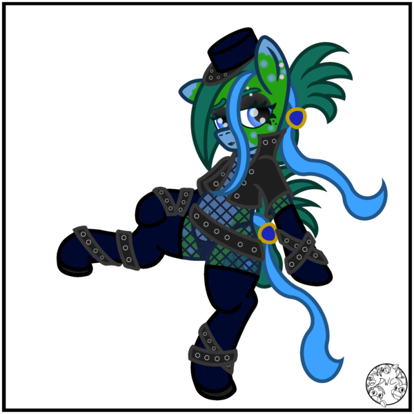 Size: 2000x2000 | Tagged: safe, artist:dice-warwick, derpibooru import, oc, oc:tapper tablature, unofficial characters only, original species, pony, fallout equestria, fallout equestria: dance of the orthrus, beauty mark, belly button, belly piercing, belts, bodysuit, boots, clothes, dark makeup, ear piercing, eyebrow piercing, eyebrows, fanfic art, female, fishnet clothing, fishnets, gloves, hat, image, jacket, leather, leather jacket, lipstick, long gloves, mare, mirage pony, panties, piercing, png, punk, shoes, simple background, socks, solo, spots, thigh boots, thigh highs, thong, transparent background, underwear