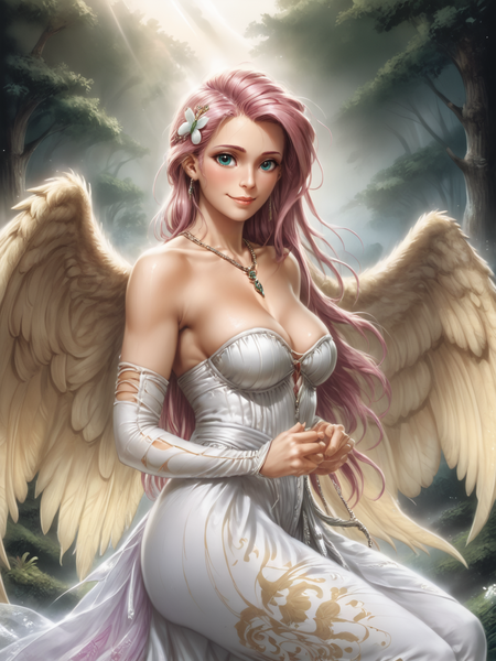 Size: 1200x1600 | Tagged: safe, ai content, derpibooru import, machine learning generated, prompter:dacl73, stable diffusion, fluttershy, equestria girls, angelic, g4, generator:pony diffusion v6 xl, image, png, wings