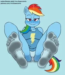 Size: 1600x1832 | Tagged: suggestive, artist:mrchasecomix, derpibooru import, rainbow dash, anthro, feet, female, fetish, foot fetish, image, png, solo