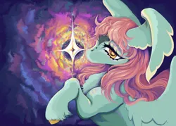 Size: 2100x1500 | Tagged: safe, artist:slimeprnicess, derpibooru import, oc, oc:searchlight, unofficial characters only, pegasus, pony, bust, female, image, png, solo, solo female, starry eyes, stars, wing ears, wingding eyes, wings, wip
