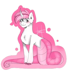 Size: 1500x1600 | Tagged: safe, artist:nezrinxo, derpibooru import, oc, oc:sweet irony, unofficial characters only, lamia, original species, pony, unicorn, chest fluff, curved horn, female, gradient background, horn, image, mare, partial background, png, smiling, solo