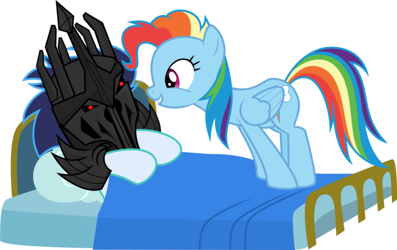 Size: 6614x4157 | Tagged: safe, artist:sollace, derpibooru import, rainbow dash, soarin', pegasus, pony, newbie dash, alternate hairstyle, bed, cute, derpibooru exclusive, duo, dynamic dash, female, g4, image, mane swap, mare, png, pun, sauron, side view, simple background, smiling, transparent background, vector, visual pun