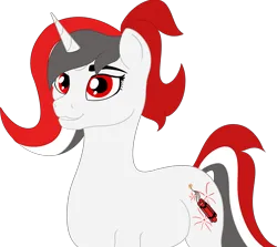Size: 2425x2160 | Tagged: safe, artist:kujivunia, derpibooru import, oc, oc:red rocket, unofficial characters only, unicorn, colored, flat colors, horn, image, png, simple background, smiling, three quarter view, transparent background