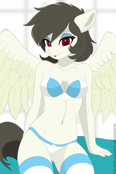 Size: 2731x4096 | Tagged: suggestive, artist:celsior majesta, ponerpics import, oc, oc:hot take, anthro, pegasus, bra, breasts, clothes, image, jpeg, panties, pegasus oc, underwear, wings