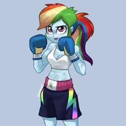 Size: 2048x2048 | Tagged: safe, artist:hexecat, derpibooru import, rainbow dash, equestria girls, boxing, boxing gloves, clothes, female, g4, image, jpeg, shorts, solo, sports, tanktop