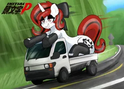 Size: 2048x1467 | Tagged: safe, artist:somebodyaswell, derpibooru import, oc, oc:lilith, unofficial characters only, inflatable pony, pony, unicorn, grin, horn, image, inflatable, jpeg, kei truck, latex, seams, smiling, solo