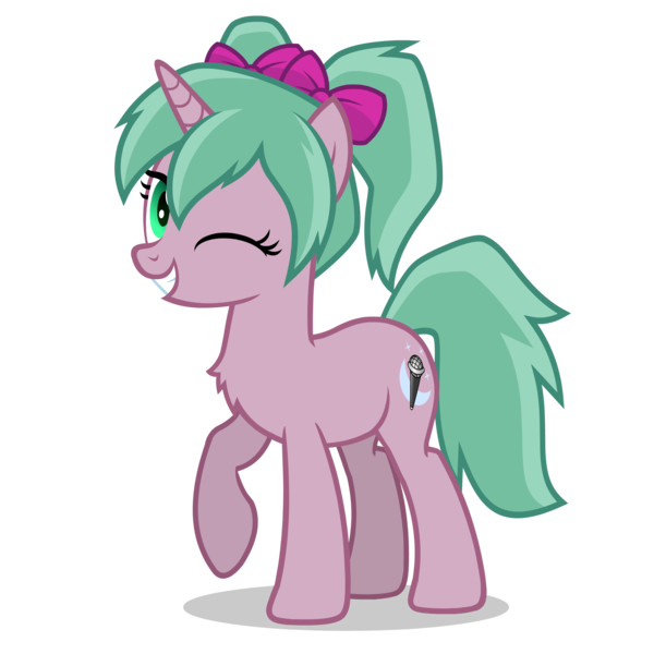Size: 2800x2800 | Tagged: safe, derpibooru import, oc, oc:magicalmysticva, unofficial characters only, pony, unicorn, bow, chest fluff, female, green eyes, hair bow, horn, image, mare, one eye closed, open mouth, pigtails, png, raised hoof, simple background, solo, teal mane, transparent background, twintails, vector, wink