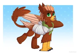 Size: 4212x2894 | Tagged: safe, artist:madelinne, derpibooru import, oc, oc:pavlos, unofficial characters only, gryphon, broken wing, gradient background, image, male, png, solo, wings