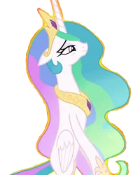 Size: 822x1080 | Tagged: safe, derpibooru import, edit, edited screencap, screencap, princess celestia, alicorn, pony, twilight's kingdom, background removed, bags under eyes, crown, female, floppy ears, folded wings, frown, g4, hoof shoes, image, jewelry, mare, missing cutie mark, peytral, png, regalia, simple background, solo, tired, transparent background, wings