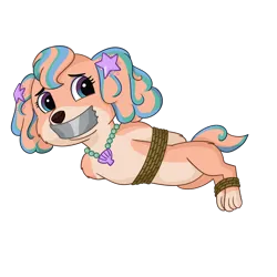 Size: 2000x2000 | Tagged: suggestive, derpibooru import, dog, bondage, bound and gagged, coral, damsel in distress, gag, image, kidnapped, no pony, paw patrol, png, puppy, rope, rope bondage, simple background, solo, tape, tape gag, tied up, transparent background
