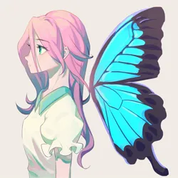 Size: 1024x1024 | Tagged: safe, artist:leafywind, derpibooru import, fluttershy, human, butterfly wings, female, floating wings, humanized, image, jpeg, simple background, solo, winged humanization, wings