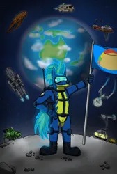 Size: 3000x4464 | Tagged: safe, artist:tacomytaco, derpibooru import, oc, oc:taco.m.tacoson, unofficial characters only, anthro, pegasus, pony, battlestar galactica, bipedal, boots, clothes, earth, farscape, flag, force field, gloves, goggles, image, male, moon, moya, mystery science theater 3000, png, red dwarf, shoes, solo, space, spaceballs the tag, spacesuit, standing, star trek, starbug, thunderbirds, uss enterprise