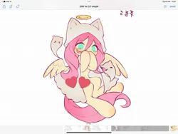Size: 2048x1536 | Tagged: safe, artist:leafywind, derpibooru import, fluttershy, pegasus, pony, clothes, costume, female, ghost costume, halloween, halloween costume, halo, holiday, image, jpeg, mare, solo, teary eyes