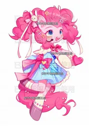 Size: 1462x2048 | Tagged: safe, artist:leafywind, derpibooru import, pinkie pie, earth pony, pony, bracelet, clothes, dress, female, hairclip, hoof shoes, idol, image, jewelry, jpeg, mare, microphone, simple background, solo, white background