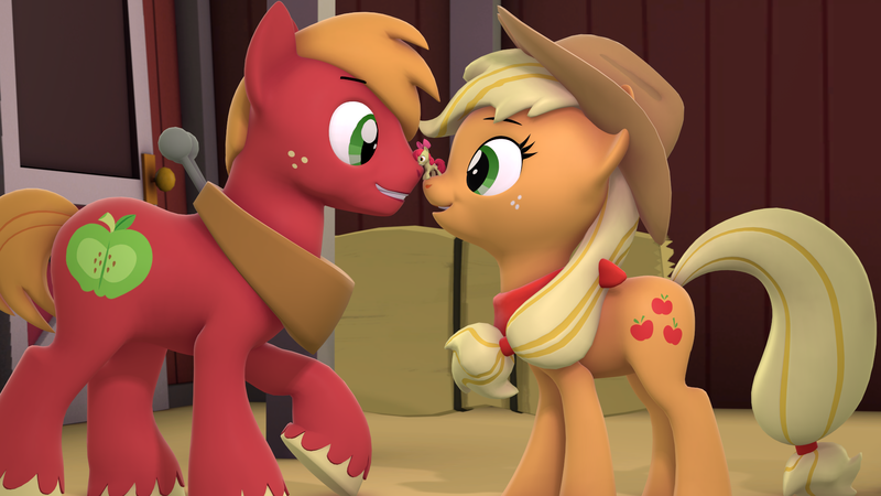 Size: 1920x1080 | Tagged: safe, artist:jeroen01, derpibooru import, apple bloom, applejack, big macintosh, pony, image, micro, png, tiny, tiny ponies