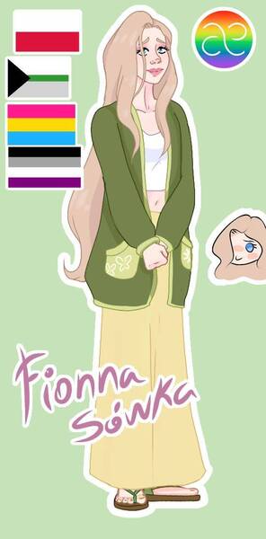 Size: 540x1096 | Tagged: safe, artist:sprong-lhama, derpibooru import, fluttershy, human, asexual, asexual pride flag, belly button, cardigan, clothes, cute, feet, female, green background, hair over one eye, humanized, image, jpeg, midriff, pansexual, pansexual pride flag, polish, pride, pride flag, sandals, short shirt, shyabetes, simple background, skirt, solo