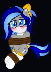 Size: 720x1010 | Tagged: suggestive, artist:thunderboltx33, ponerpics import, oc, unofficial characters only, pony, bondage, bound and gagged, cloth gag, clothes, female, gag, glasses, image, mare, png, socks, tied up
